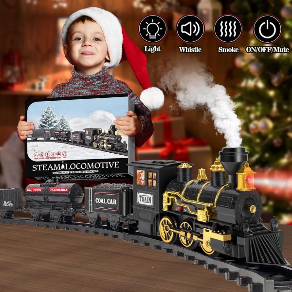 OleFun Train Set, Electric Black Train with Water Steam, Sounds & Lights, Model Christmas Train Set for Under The Tree, Railway Kit Gifts for 3, 4, 5, 6, 7, 8+ Year Old Boys & Girls-6
