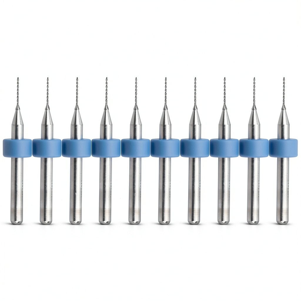 Installing Micro Drill Bits ANKROYU Tungsten Carbide 0.5mm 10pcs Set on a wooden desk