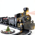 OleFun Train Set, Electric Black Train with Water Steam, Sounds & Lights, Model Christmas Train Set for Under The Tree, Railway Kit Gifts for 3, 4, 5, 6, 7, 8+ Year Old Boys & Girls-0