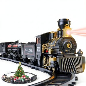 OleFun Train Set, Electric Black Train with Water Steam, Sounds & Lights, Model Christmas Train Set for Under The Tree, Railway Kit Gifts for 3, 4, 5, 6, 7, 8+ Year Old Boys & Girls-0