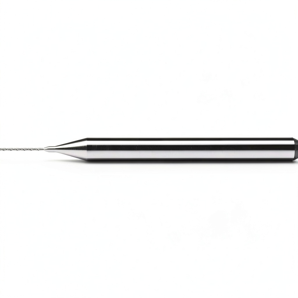 Installing KYOCERA 226-1051L400 Series 226 Micro Drill Bit, 2 Flutes, 2.67 mm Cutting Diameter, 130 Degree Cutting Angle, 10.20 mm Cutting Length, 3 mm Shank Diameter, 38 mm Length, Carbide, Altin on a wooden desk