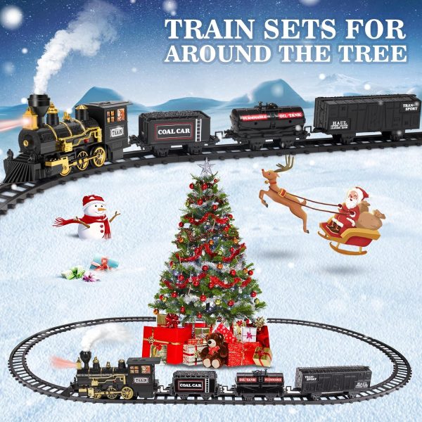 OleFun Train Set, Electric Black Train with Water Steam, Sounds & Lights, Model Christmas Train Set for Under The Tree, Railway Kit Gifts for 3, 4, 5, 6, 7, 8+ Year Old Boys & Girls-5