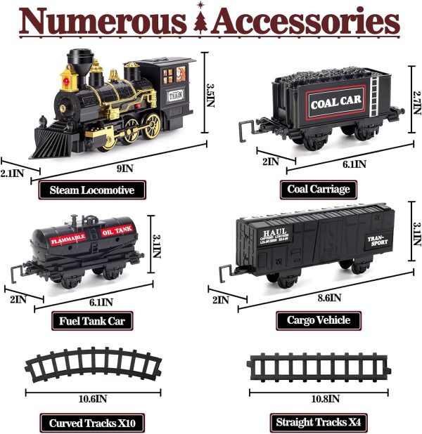 OleFun Train Set, Electric Black Train with Water Steam, Sounds & Lights, Model Christmas Train Set for Under The Tree, Railway Kit Gifts for 3, 4, 5, 6, 7, 8+ Year Old Boys & Girls-4