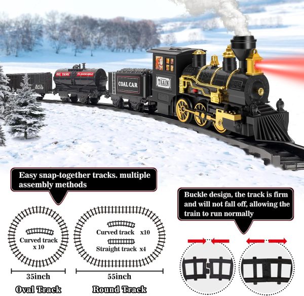 OleFun Train Set, Electric Black Train with Water Steam, Sounds & Lights, Model Christmas Train Set for Under The Tree, Railway Kit Gifts for 3, 4, 5, 6, 7, 8+ Year Old Boys & Girls-3
