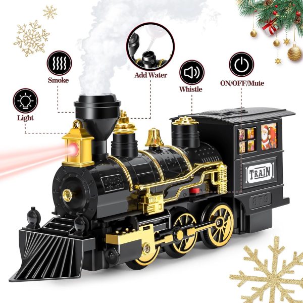 OleFun Train Set, Electric Black Train with Water Steam, Sounds & Lights, Model Christmas Train Set for Under The Tree, Railway Kit Gifts for 3, 4, 5, 6, 7, 8+ Year Old Boys & Girls-2