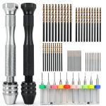 62 pcs Hand Drill Set, lyfLux Micro Drill Bit Set, 10 pcs Mini Drill, 50 pcs Twist Drill Bits,2 pcs Drill Handle, for Resin DIY, Cardboard, Plastic, Jewelry, Wood, Clay Crafts-0