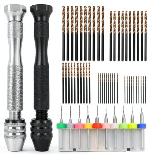 62 pcs Hand Drill Set, lyfLux Micro Drill Bit Set, 10 pcs Mini Drill, 50 pcs Twist Drill Bits,2 pcs Drill Handle, for Resin DIY, Cardboard, Plastic, Jewelry, Wood, Clay Crafts-0