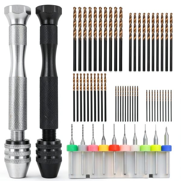 62 pcs Hand Drill Set, lyfLux Micro Drill Bit Set, 10 pcs Mini Drill, 50 pcs Twist Drill Bits,2 pcs Drill Handle, for Resin DIY, Cardboard, Plastic, Jewelry, Wood, Clay Crafts-0