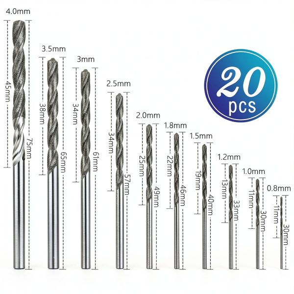 Honoson 20 Pieces Diamond Drill Bits Set for Stone Twist Tip Drill Bit Heavy Duty Micro Set for Glass Tile Jewelry 0. 8 mm 1. 0 mm 1. 2 mm 1. 5 mm 1. 8 mm 2. 0 mm 2. 5 mm 3. 0 mm 3. 5 mm 4. 0 mm-1