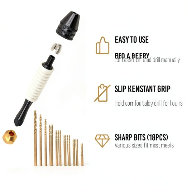 Pin Vise Hand Drill Manual - Jewelry w/Micro Drill Bits (0.8mm-2.5mm)-1